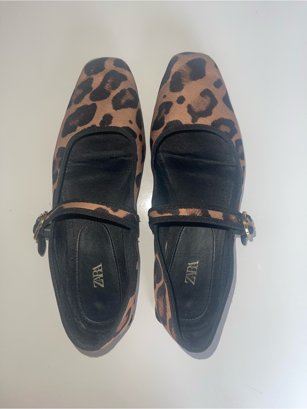 Zara Leopard-Print Mary Jane Flats in Brown and Black